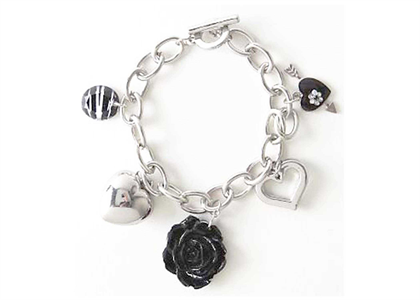 Silver Plated Womens Toggle Heart Charm Bracelet